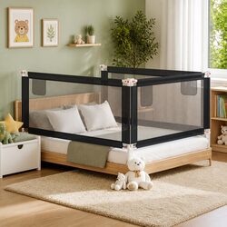Toddler Safety Bed Rail Grey 180x25 cm Adjustable Height Protection Guard