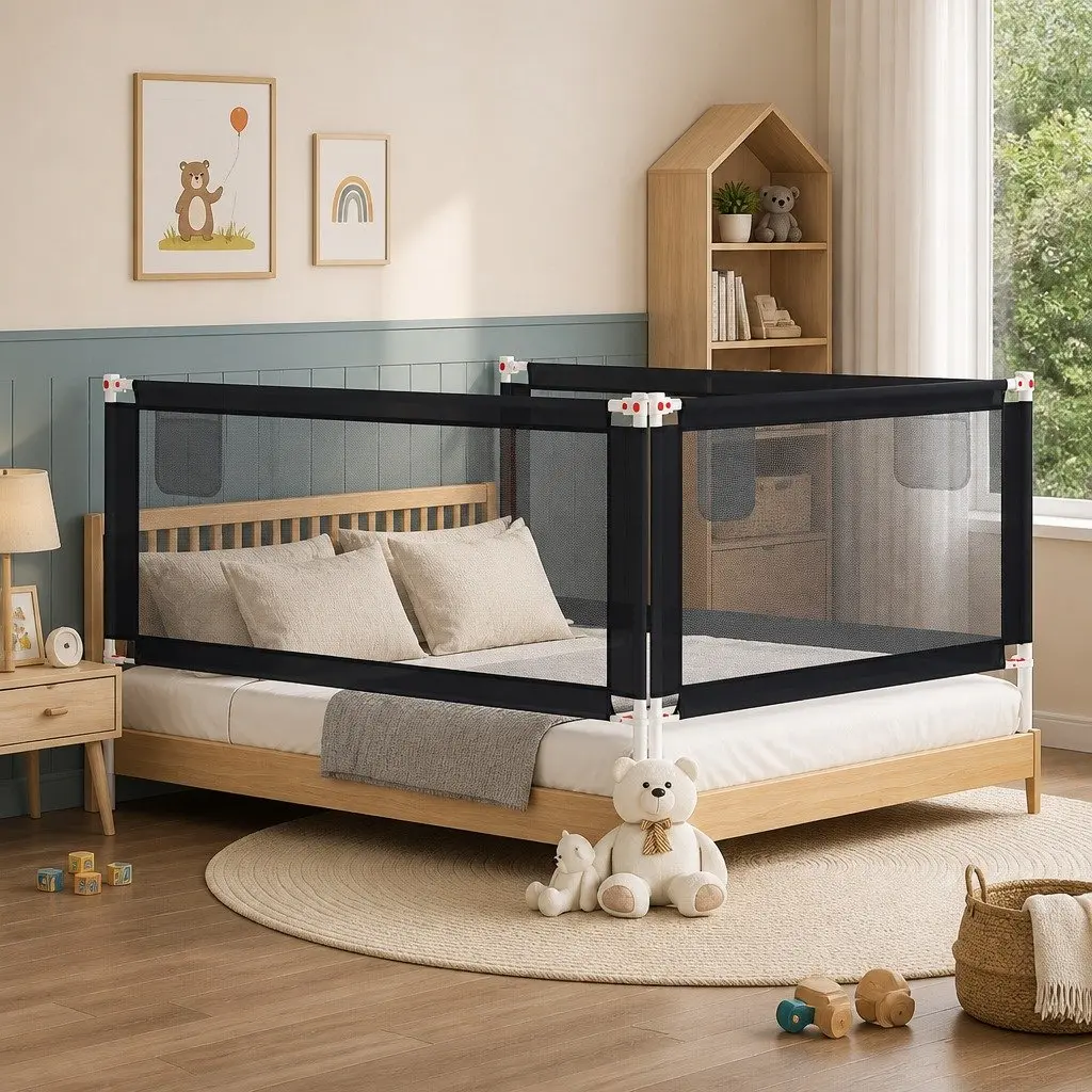 Toddler Bed Rail 190x25 cm Dark Grey Adjustable Height Protection