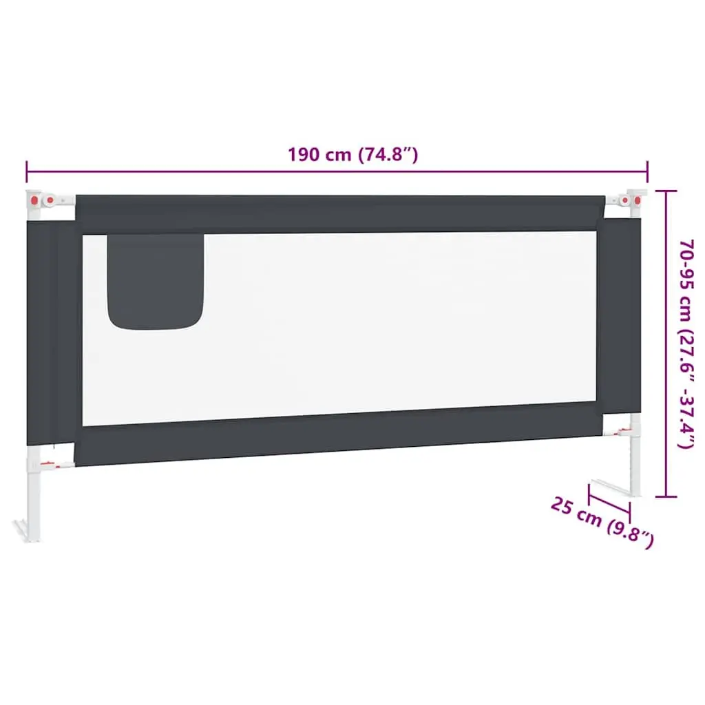 Toddler Bed Rail 190x25 cm Dark Grey Adjustable Height Protection