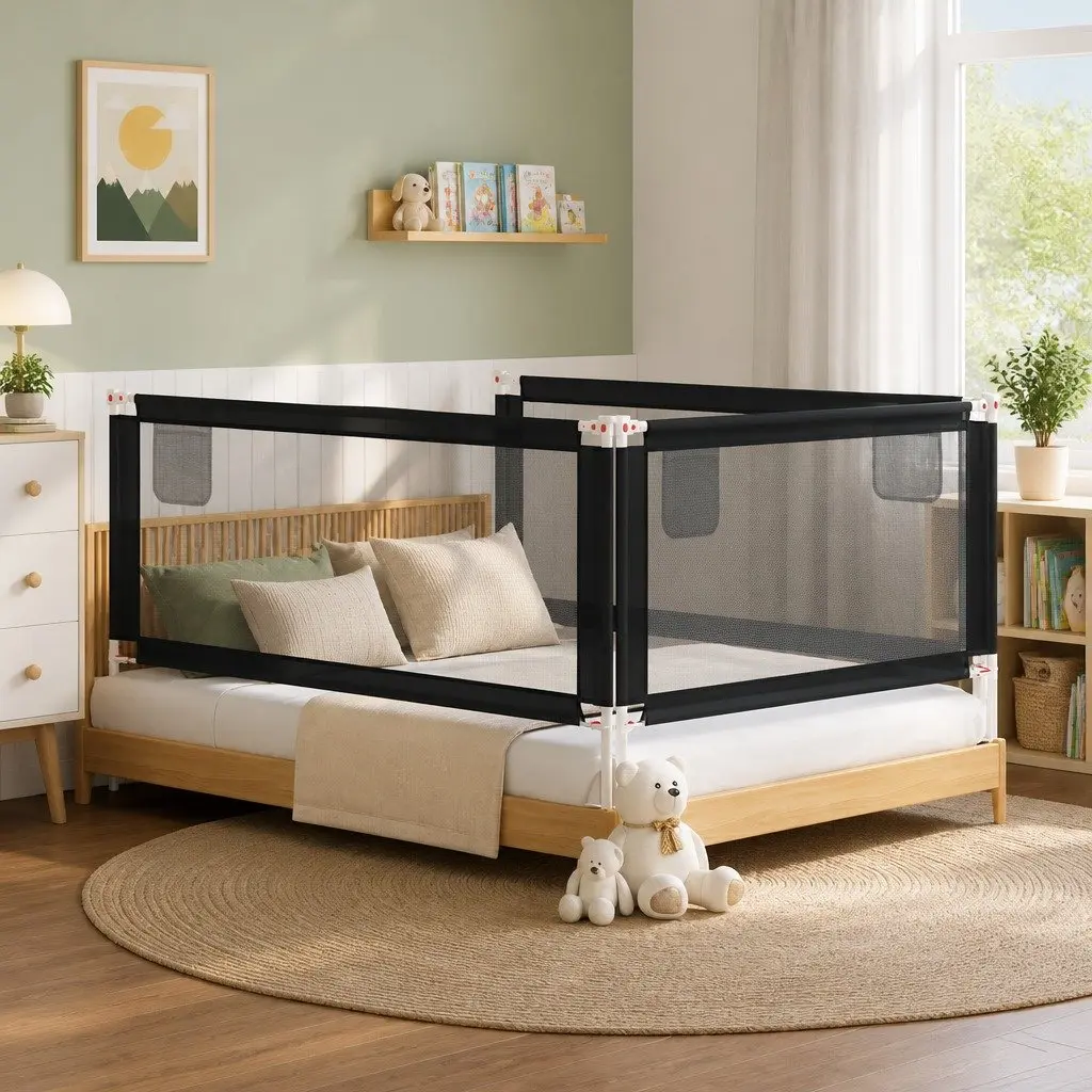 Toddler Bed Rail 200x25 cm Adjustable Height Safety Protection Guard Grey