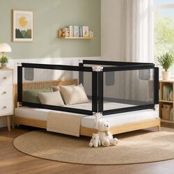 Toddler Safety Bed Rail Grey 200x25 cm Adjustable Height Protection Guard