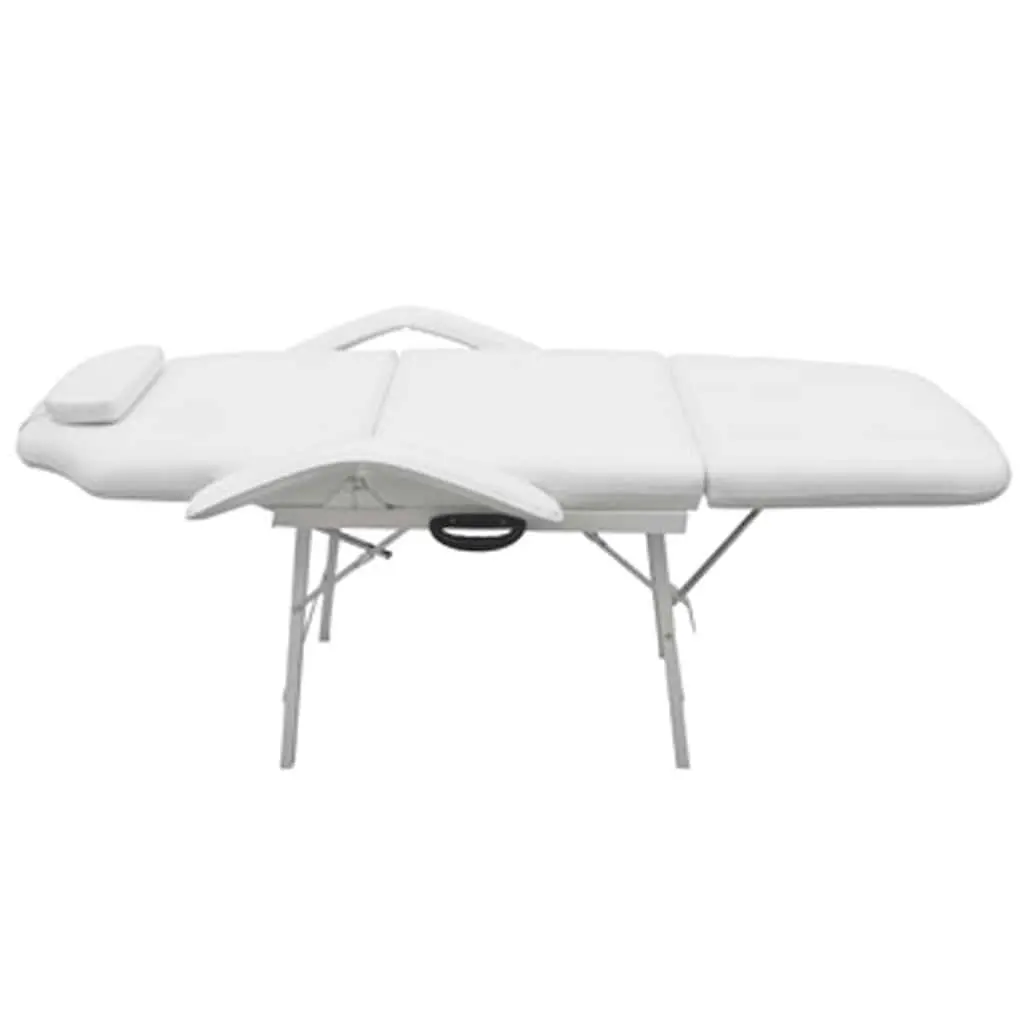 Portable Facial Treatment Chair White Faux Leather Adjustable Backrest and Footrest