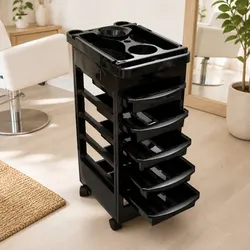 Mobile Black Salon Organizer Trolley with Five Drawers