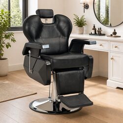 Sleek Black Faux Leather Barber Chair for Your Salon