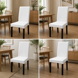 Straight Chair Cover Slipcover Stretch Fabric White 4 Piece Set Protection