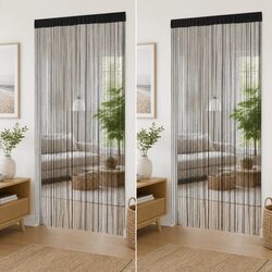 String Curtains 2 pcs 100x250 cm Black Window Door Room Divider Décor Panel
