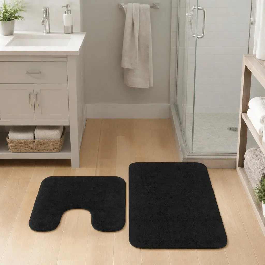 Bathroom Mat Set 2 Pieces Anthracite Non-Slip Bath Floor Mats