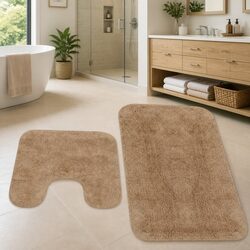 Enhance Your Space with Beige Non-Slip Bath Mat Set