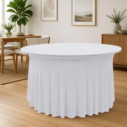 Elegant White Stretch Table Cover with Skirt 180x74 cm - 2 Pack