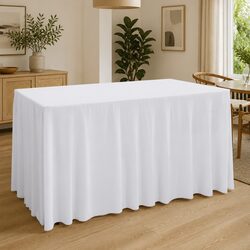 Elegant Stretch Table Cover with Skirt for Celebrations 183x76x74 cm White 2 Pack