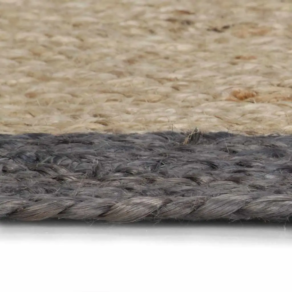 Handmade Jute Area Rug 150 cm Grey with Dark Border Braided Carpet