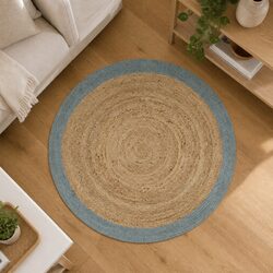 Handmade Jute Area Rug Natural Braided Carpet Olive Green Border 90cm Home Decor
