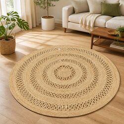 Handmade Braided Jute Area Rug Brown Round Carpet Natural Fiber Home Decor