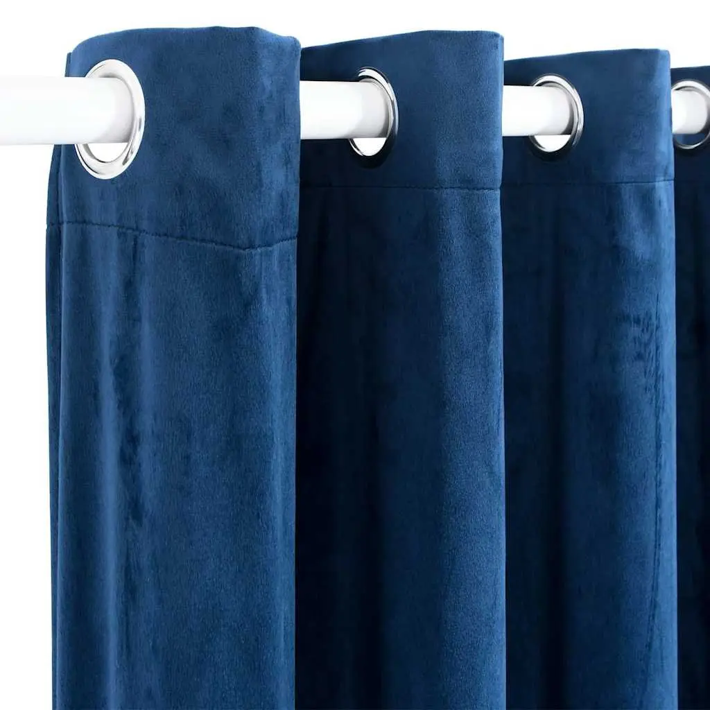 Blackout Velvet Curtain 290 x 245 cm Dark Blue with Metal Rings