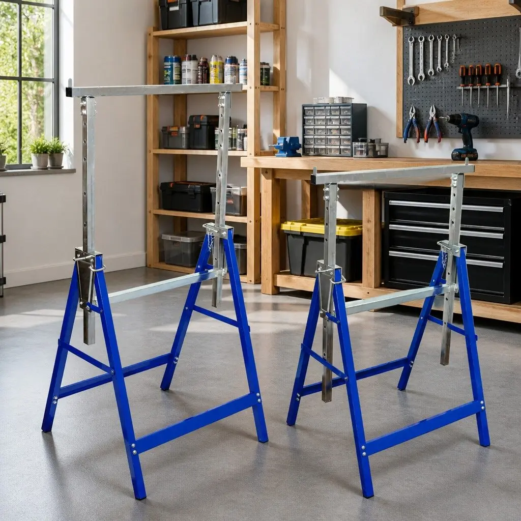 Scaffolding Trestles Set of 2 Adjustable Folding Steel Frame Work Bench