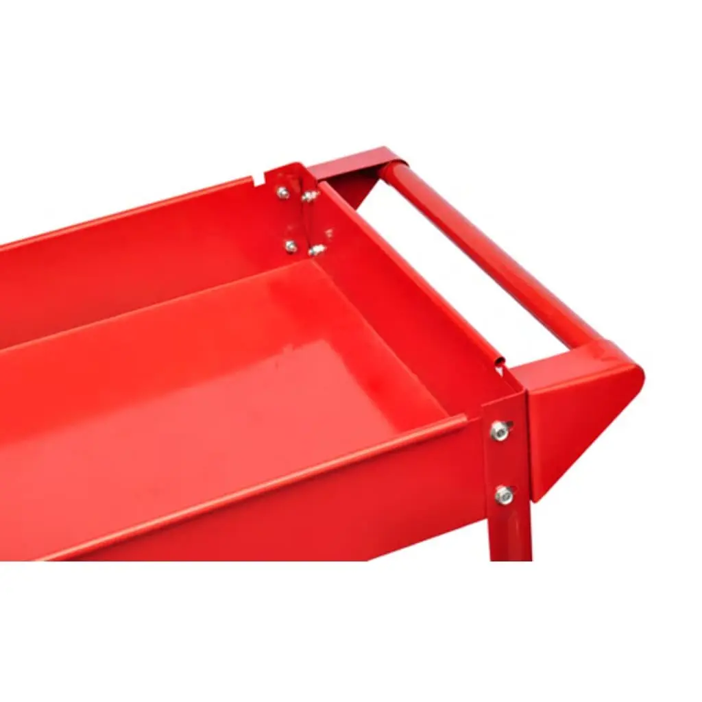 Tool Trolley Red 2 Shelves 100kg Capacity Swivel Wheels for Workshop Storage
