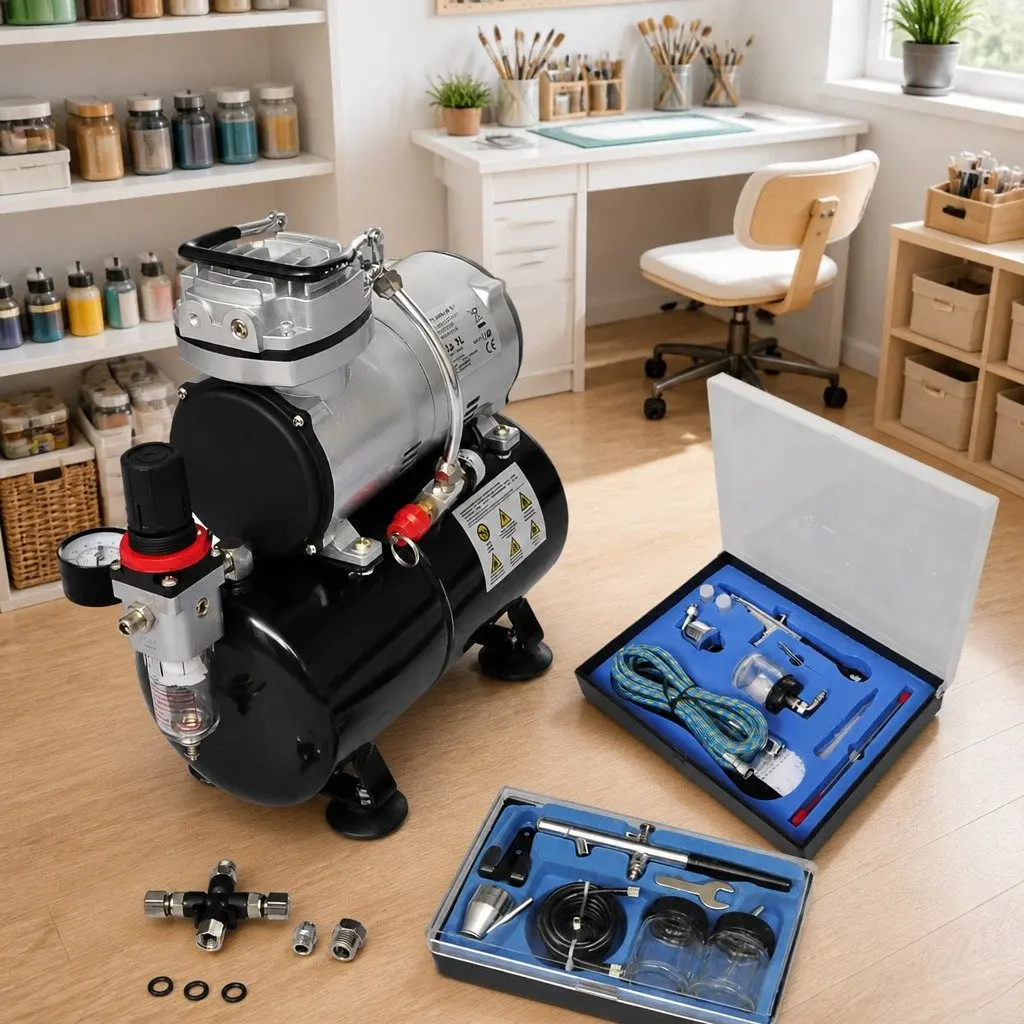 Airbrush Compressor Set Mini Piston 3 Litre Tank with 2 Spray Guns and Accessories