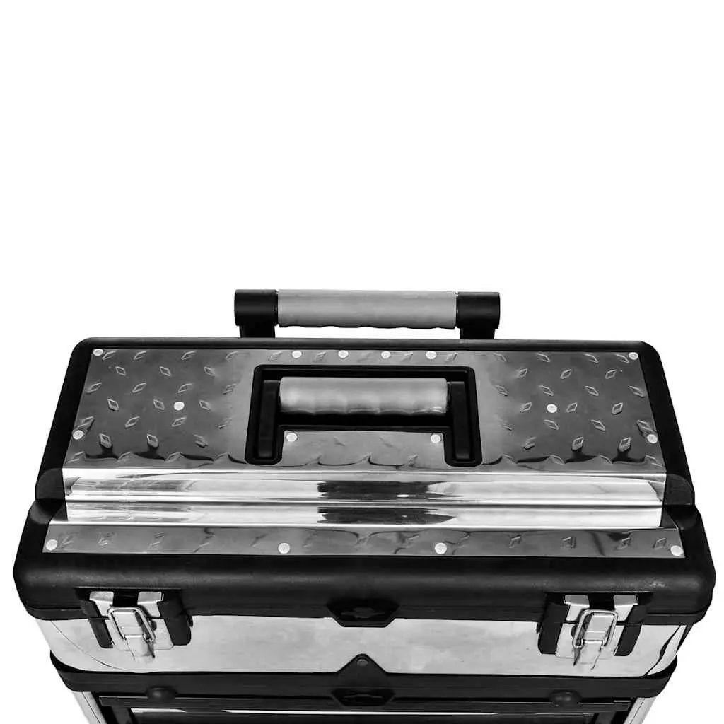 3-Part Rolling Tool Box with 2 Wheels Silver Mobile Storage Organiser