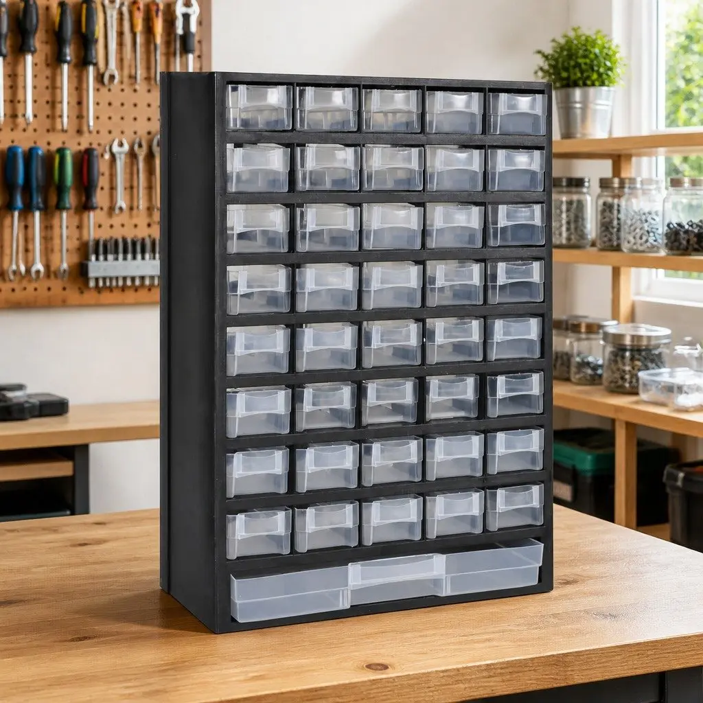 41-Drawer Plastic Storage Cabinet Black Transparent Drawers Wall-Mountable