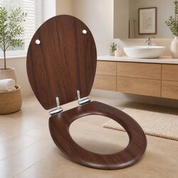 Toilet Seat MDF Soft Close Lid Brown Design Adjustable Hinges Easy Install