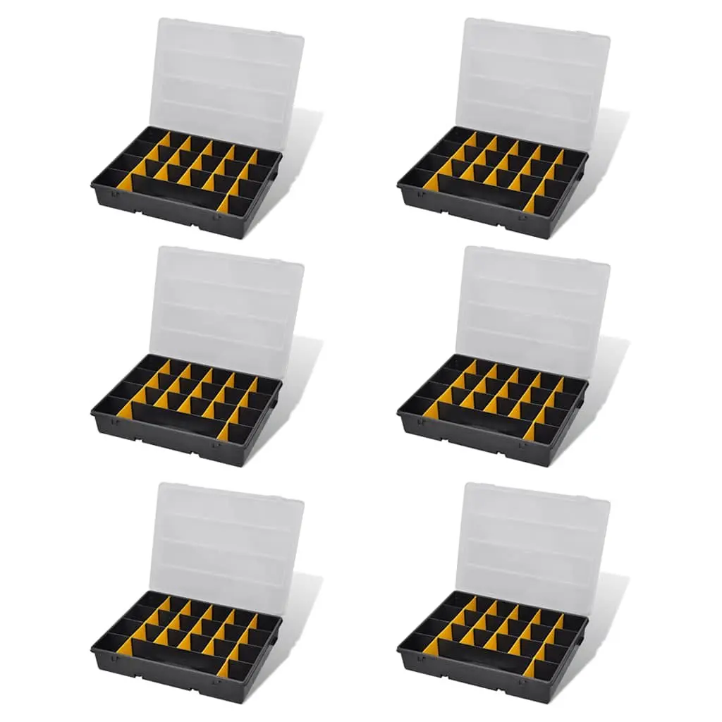 Storage Box Set of 6 Black Compartment Organizer for Small Parts