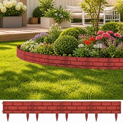 Garden Lawn Divider Edging Border 11 pcs Red Decorative Partition Flower Bed