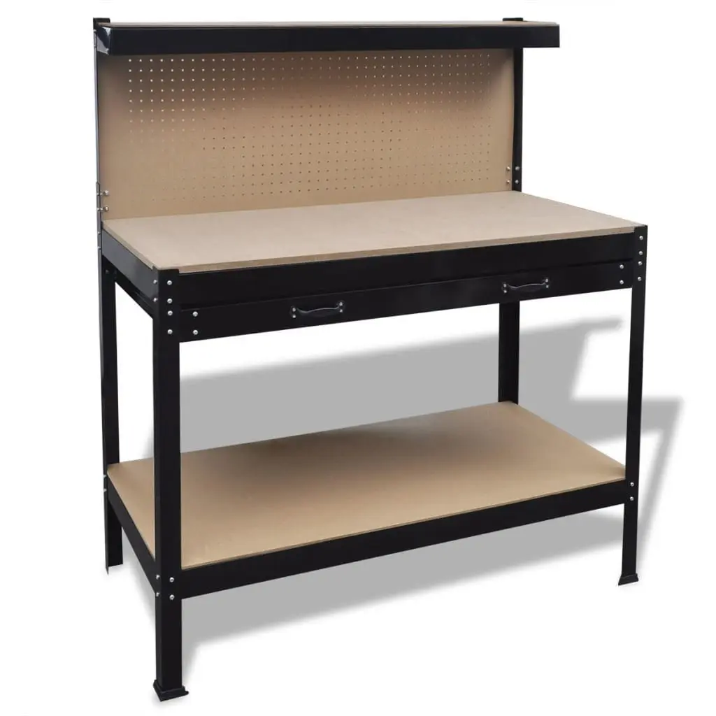Steel Workbench Brown with Storage Drawer Pegboard and Shelf for Tool Organization