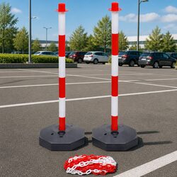 Chain Post Set with 10m Plastic Chain Road Traffic Cordon Barrier Portable