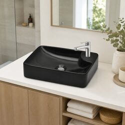 Black Ceramic Bathroom Basin Sink with Faucet Hole Modern Washroom Vessel