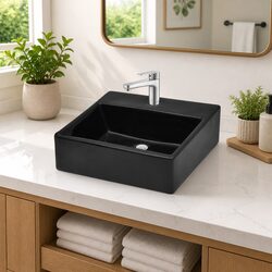 Modern Black Ceramic Square Basin for Stylish Bathrooms