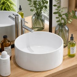 Round Ceramic Bathroom Basin White Countertop Wash Sink Bowl 40cm
