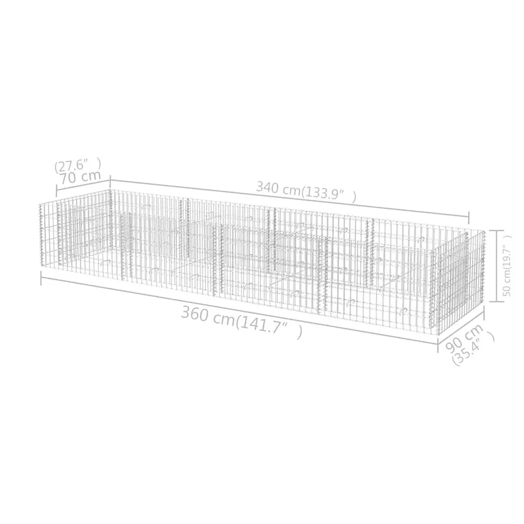 Gabion Raised Bed Garden Planter Border Box 360x90x50cm Welded Mesh Galvanised Steel Silver