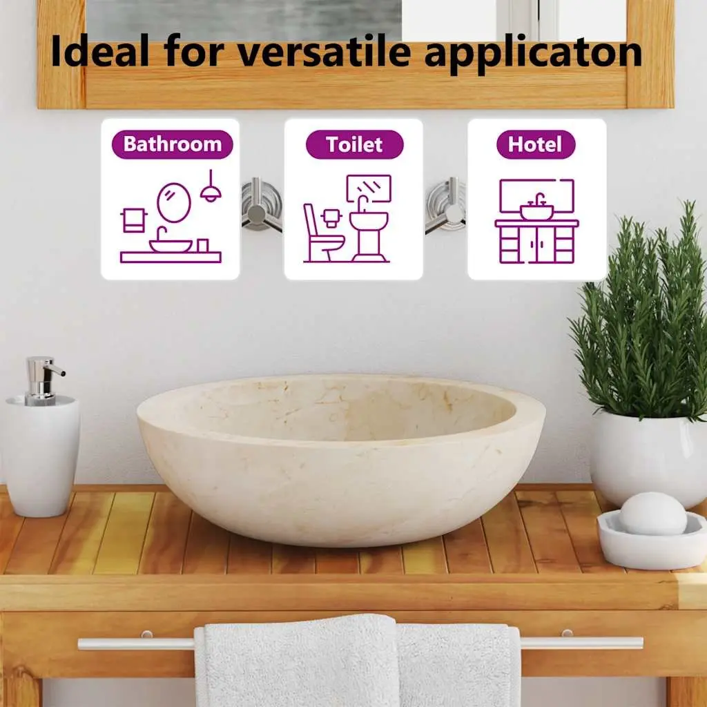 Bathroom Basin Sink 40x12 cm Cream Rectangular Handmade Natural River Stone