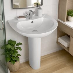 Elegant White Ceramic Basin with Full Pedestal