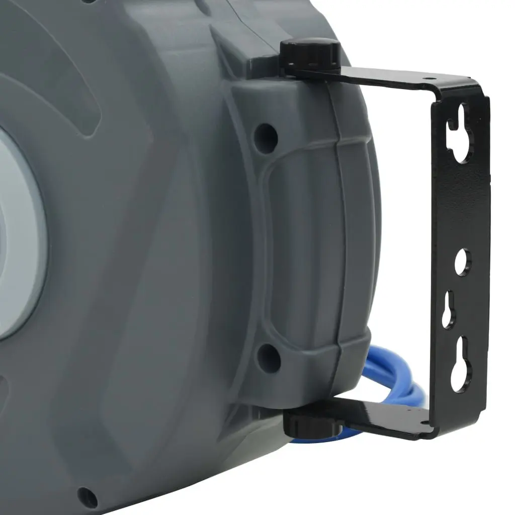 Automatic Retractable Air Hose Reel 1/4" 12m with Quick Connector and Latching Mechanism Grey