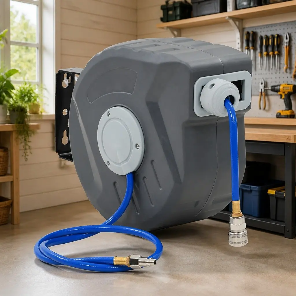 Automatic Retractable Air Hose Reel 3/8" 12M Quick Connector Organiser