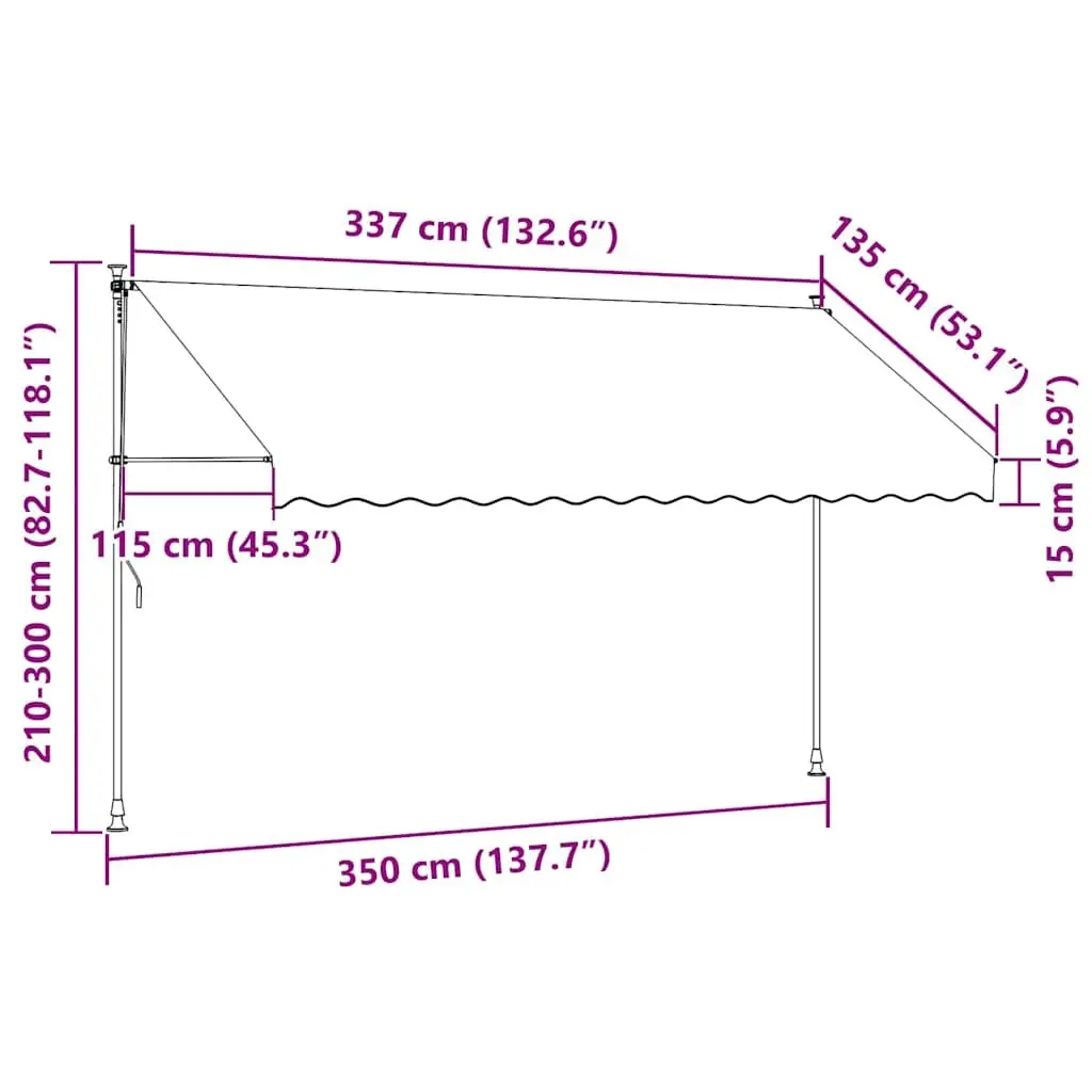Retractable Awning 350cm Manual Operation Polyester Canopy Steel Frame Weather Resistant