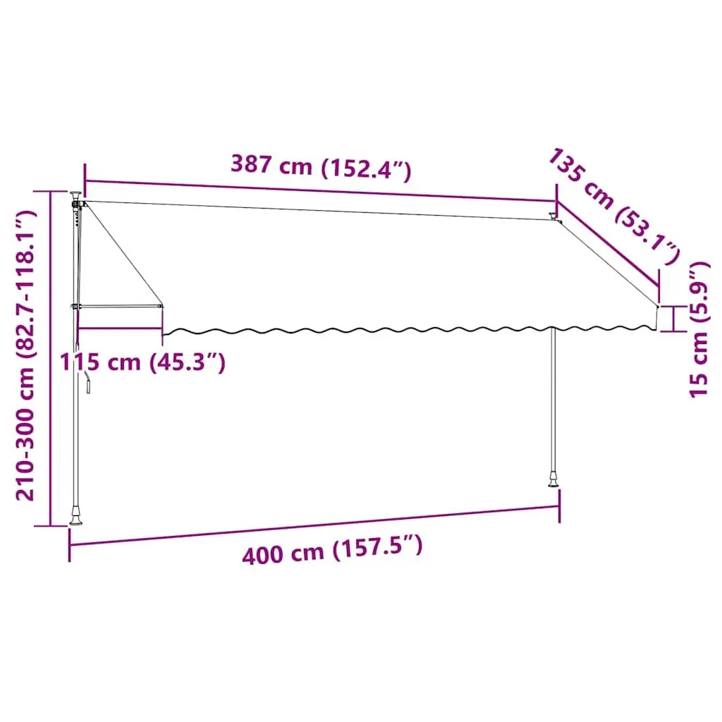 Manual Retractable Awning 400cm Water and Dirt Repellent Canopy UV and Weather Resistant Steel Frame
