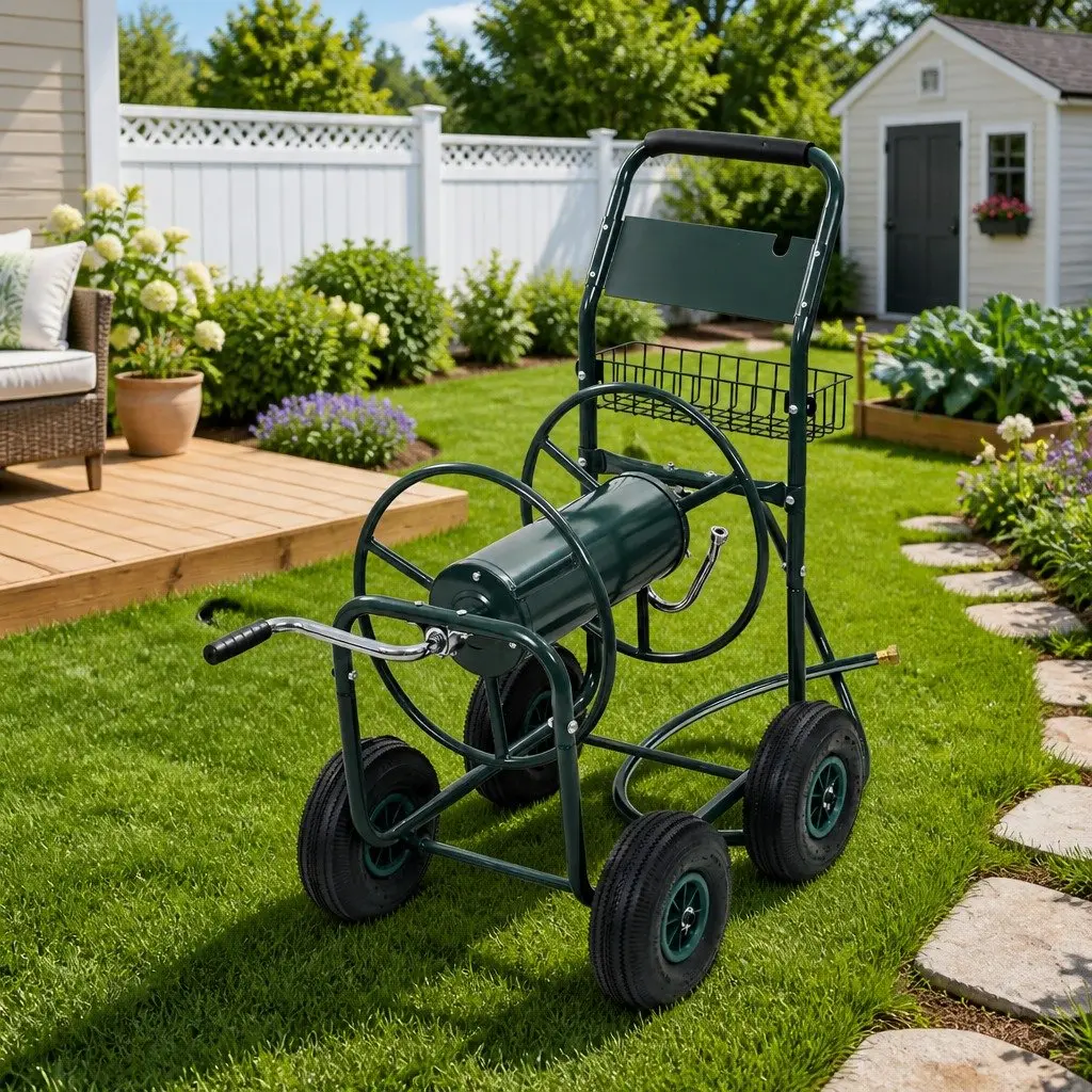 Garden Hose Trolley Reel Cart 75m Co-Rotating Organiser with 1/2" Connector