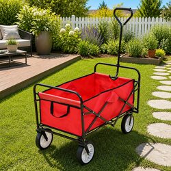 Folding Hand Trolley Steel Frame Garden Wagon Cart Storage Transport Heavy Duty