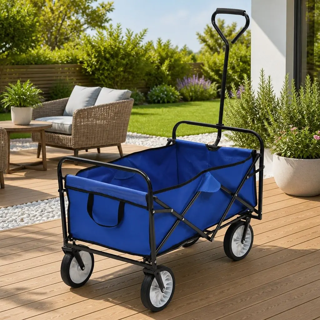 Folding Hand Trolley 75kg Load Capacity Steel Frame Garden Home Transport Cart