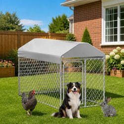 Silver Outdoor Dog Kennel with Roof - Perfect for Your Pup