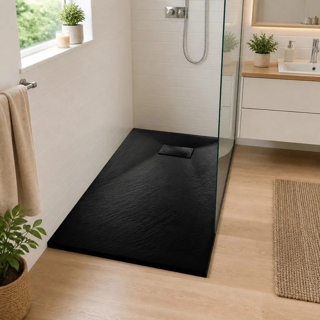 Shower Base Tray 90x70 cm Low Profile Skid Resistant Black