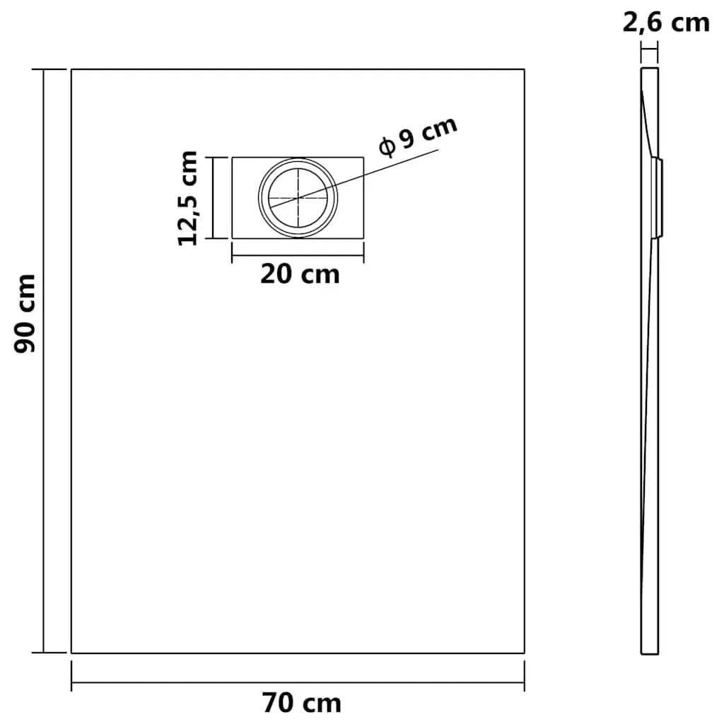Shower Base Tray 90x70 cm Low Profile Skid Resistant Black