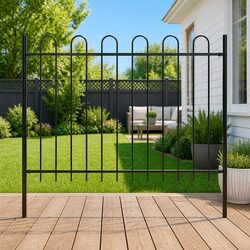Elegant Black Steel Fence Panel for Garden or Walkway 181x120cm