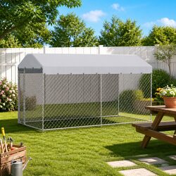 Large Outdoor Dog Kennel Run with Canopy Top Exercise Pen Chain Link Enclosure