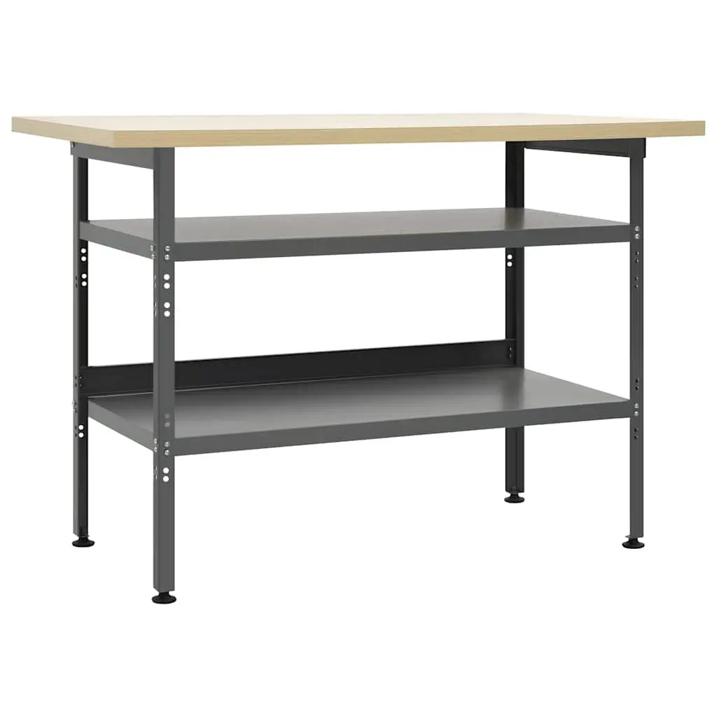 Heavy-Duty Workbench 120x60x85cm Grey Steel Storage with Height-Adjustable Feet