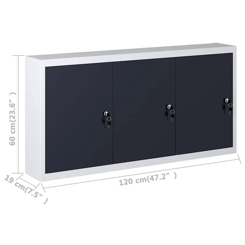Wall Mounted Tool Cabinet Metal Storage Organizer Grey Black Industrial Style with Height Adjustable Shelves and Lockable Doors