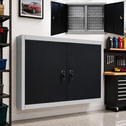 Wall Mounted Tool Cabinet Industrial Storage Metal Grey Black Lockable Doors