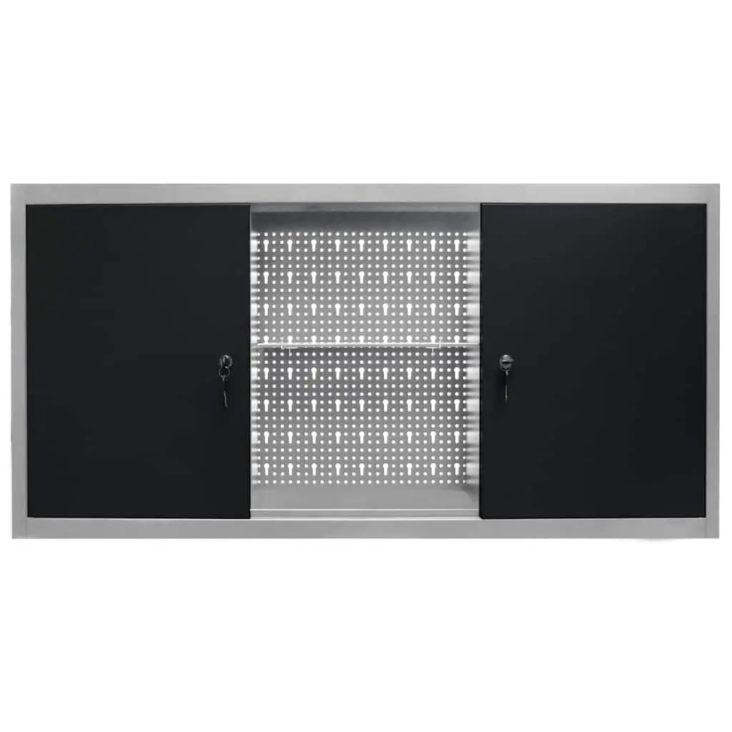 Wall Mounted Tool Cabinet Metal Storage Unit with Lockable Doors and Adjustable Shelves